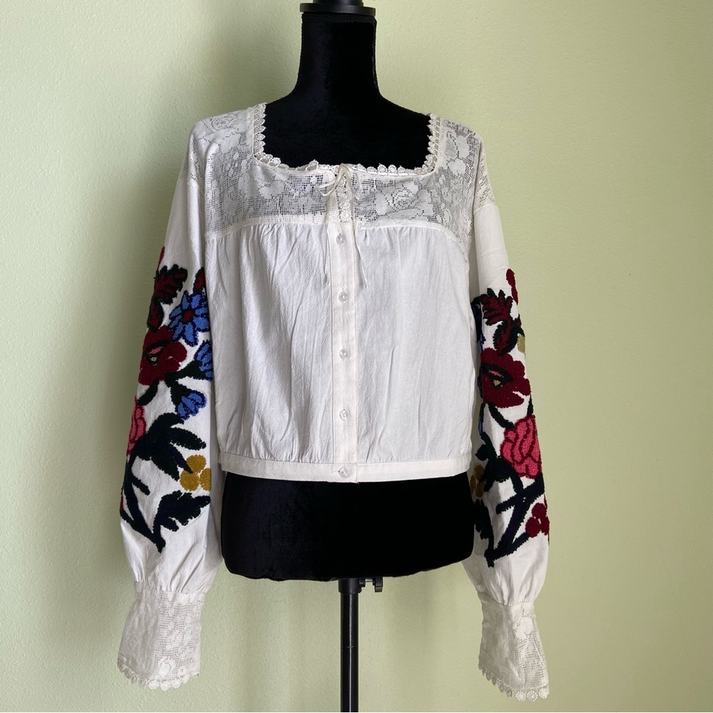 Free People Meadows Embroidered Cotton Long Sleeve Top - Picture 7 of 9